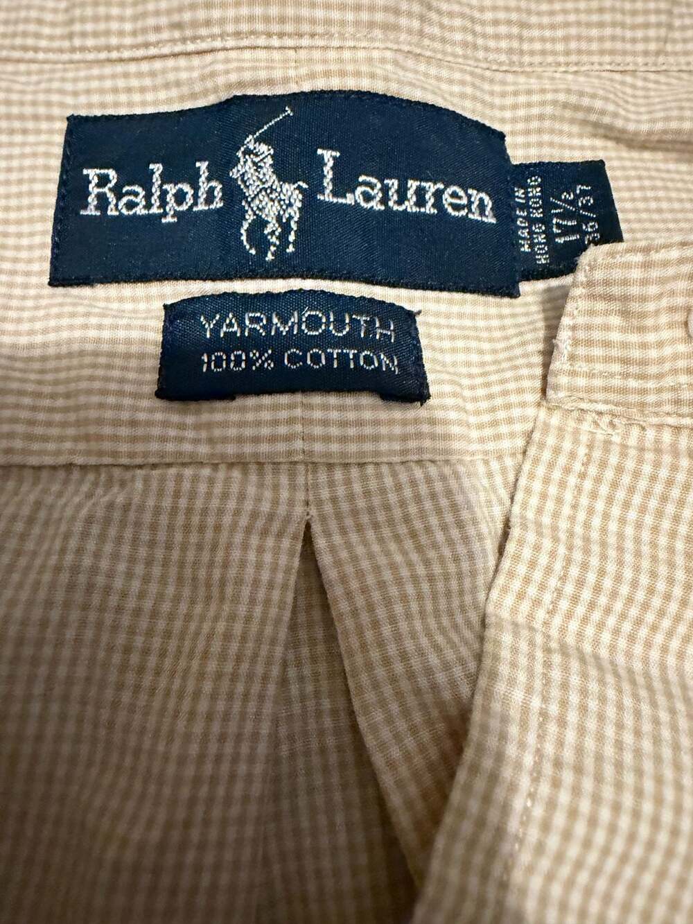 Ralph Lauren Yarmouth Tan Gingham Cotton Button Down Shirt 17.5